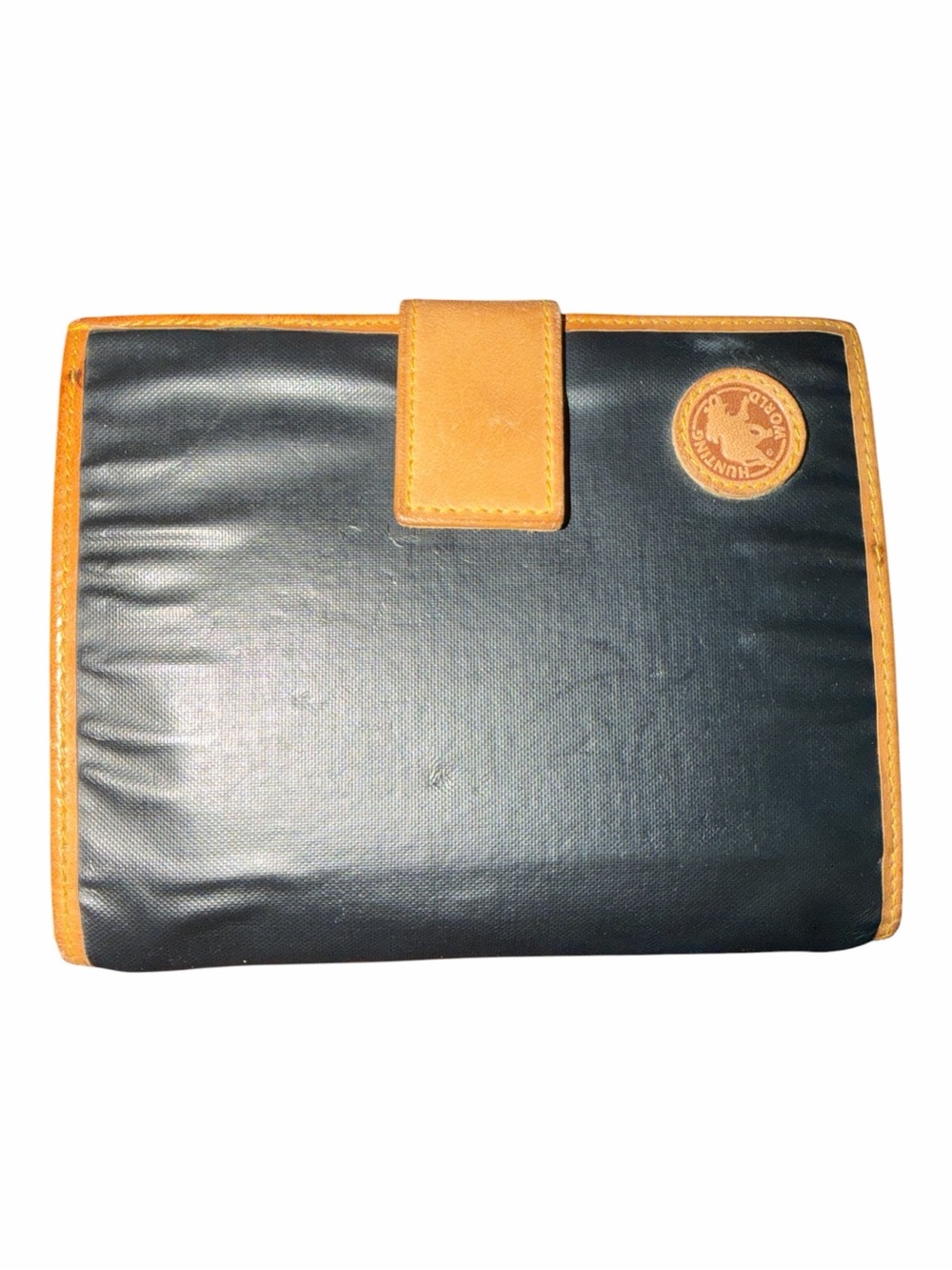 Vintage Hunting World Canvas & Tan Leather Kiss Lock French Purse Wallet Italy